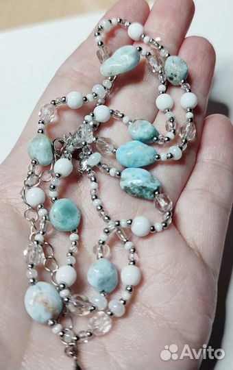 Ларимар бусы на цепочке