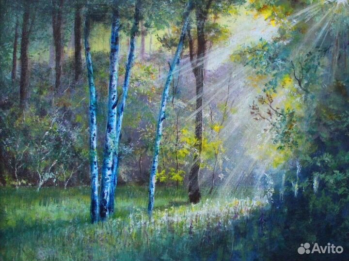 Картина маслом на холсте большая лесной пейзаж