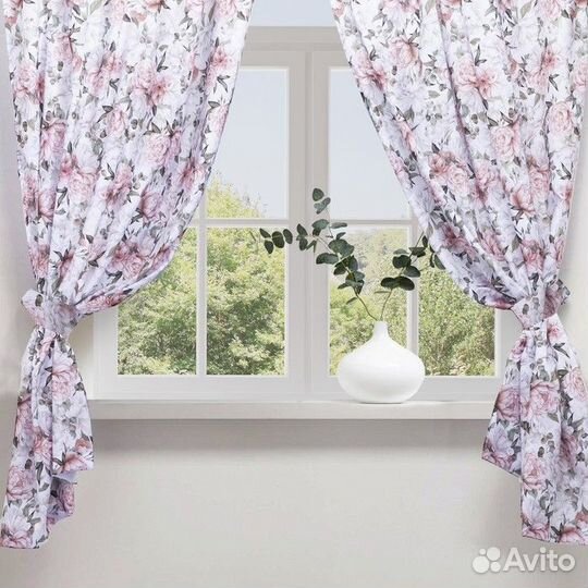 Комплект штор для кухни с подхватами Этель 'Пионы'