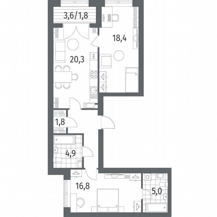 2-к. квартира, 76,1 м², 3/11 эт.