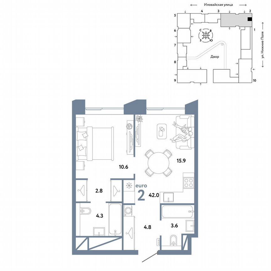 1-к. квартира, 42 м², 22/38 эт.