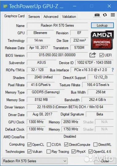 Видеокарта asus rog strix rx 570 8GB