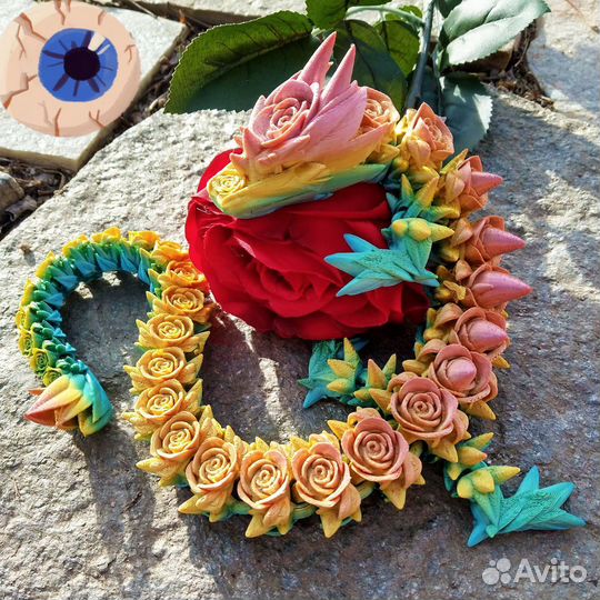 Дракон розочка 50см, подвижный