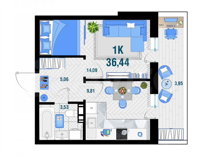 1-к. квартира, 36,4 м², 9/12 эт.