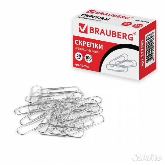 Скрепки brauberg 28 мм, оцинкованные, 100 шт
