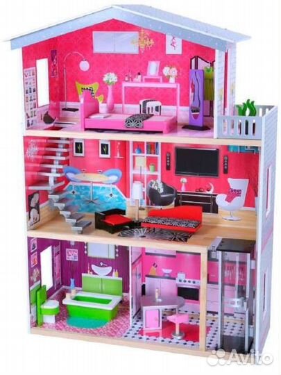 Кукольный домик для барби с лифтом и мебелью