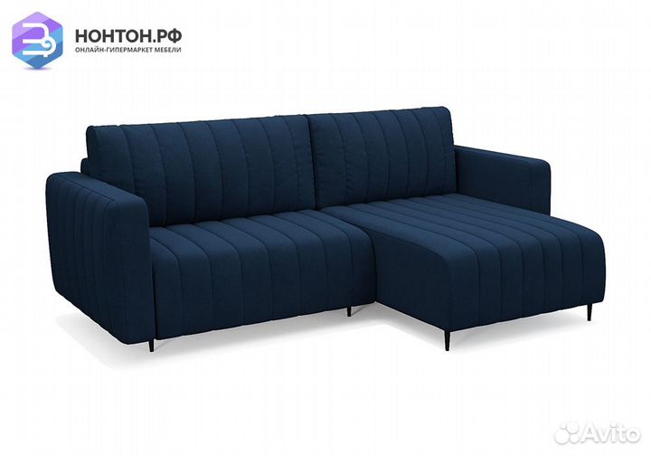 Угловой диван пантограф Маркфул велюр темно-синий