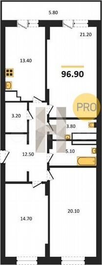 3-к. квартира, 96,9 м², 22/25 эт.