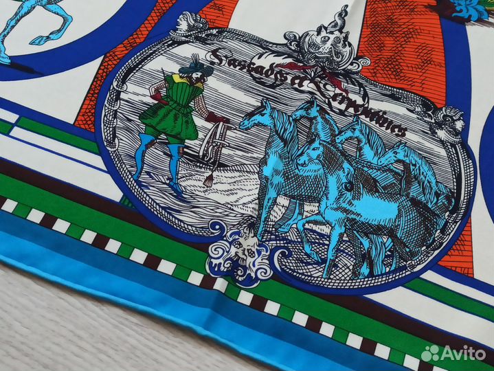 Шелковый платок Шаль Hermes ручной шов