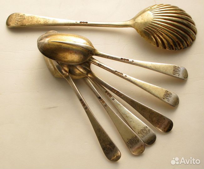 Набор ложек серебро позолота 925 проба Англия