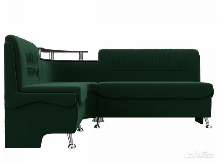 Диван кухонный угловой Сидней левый угол, велюр, зеленый