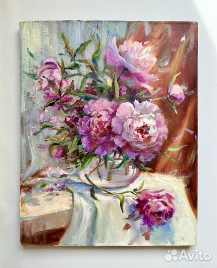 Картина маслом на холсте Розовые пионы