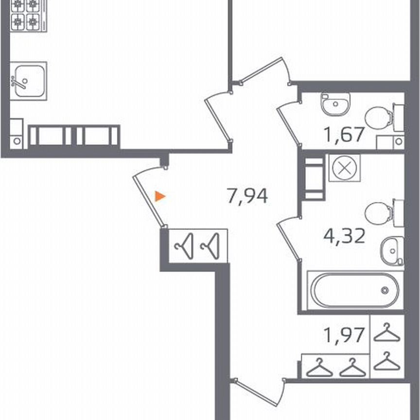 2-к. квартира, 68,7 м², 13/16 эт.