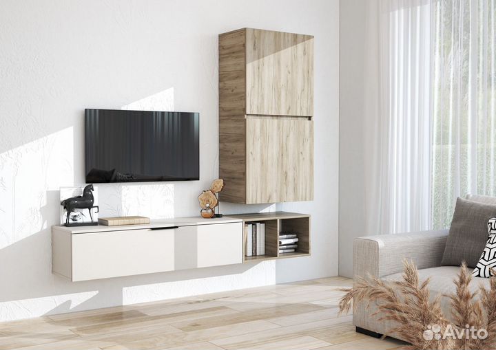 Стенка навесная в гостиную Бохо