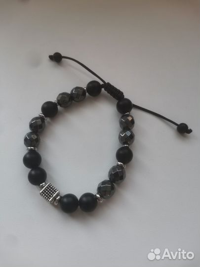 Браслет натуральные камни гематит, матовый агат