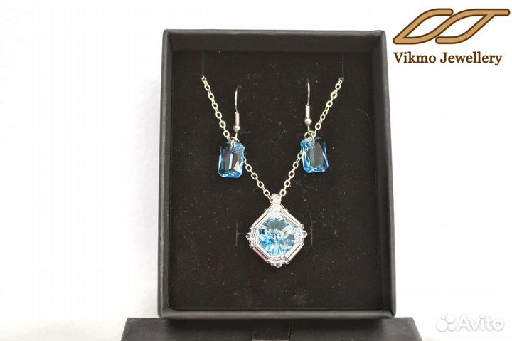 Swarovski комплект кулон и серьги Aquamarine