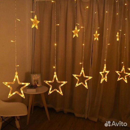 Гирлянда занавес штора звезды