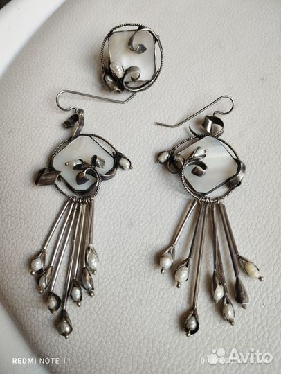 Комплект Серьги и кольцо Перламутр жемчуг Винтаж