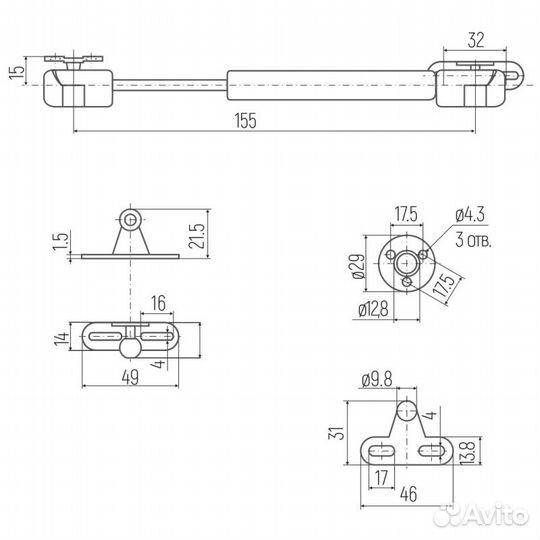 Газовый подъемник мини 80N, 160мм, серый
