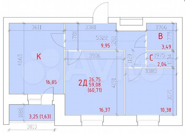 2-к. квартира, 61 м², 7/14 эт.