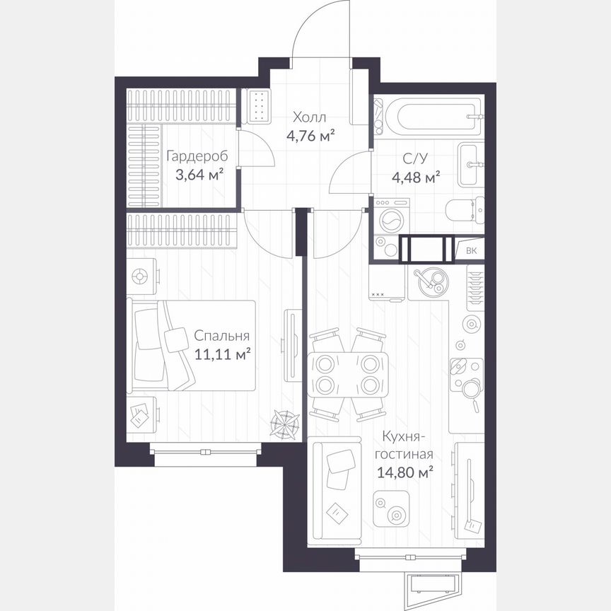 1-к. квартира, 38,8 м², 3/11 эт.