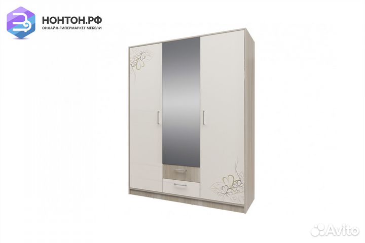 Шкаф 3-х дверный с зеркалом Камила ясень светлый