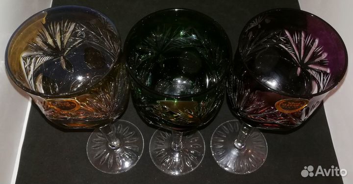 Винтажный,цветной хрусталь. Фужеры 6шт