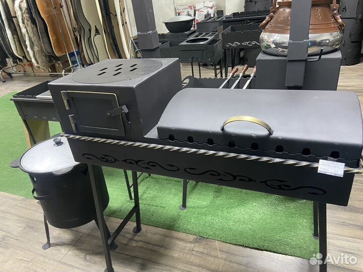 Мангал с крышкой гриль барбекю шампуры