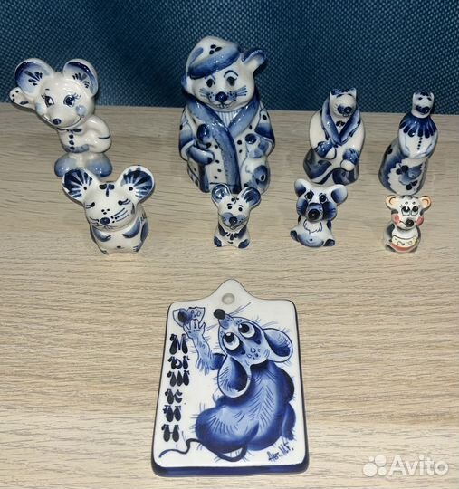 Сувениры, фигурки, статуэтки мышки. Гжель, лфз