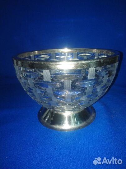 Салатник хрустальный с металлическим ободком СССР