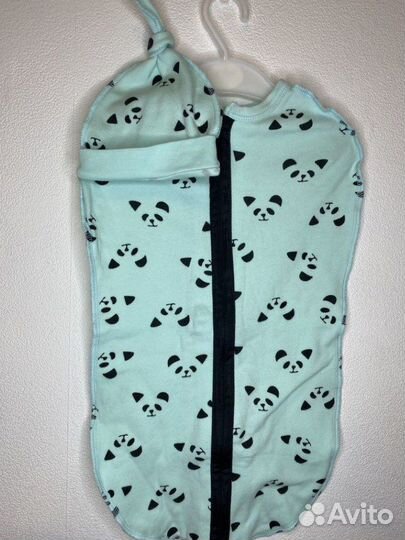 Пелёнка-кокон и шапочка (62 размер)