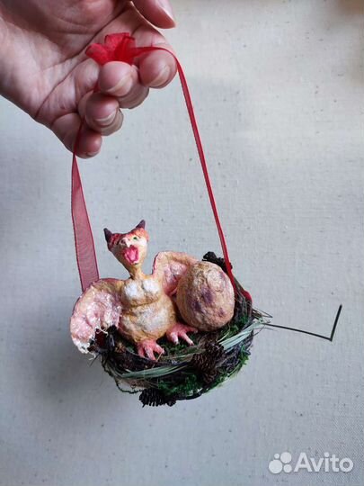 Ватная елочная грушка дракон, Змей Горыныч