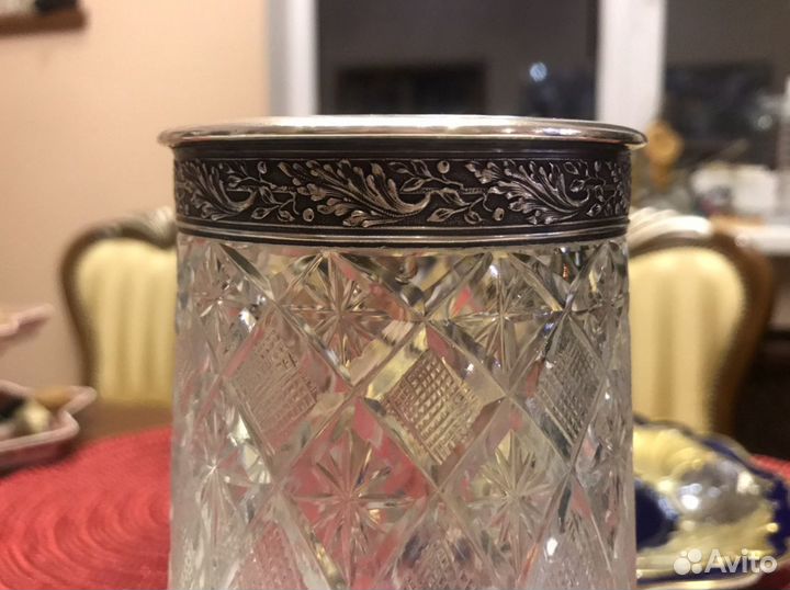 Хрустальная ваза, инкрустирована серебром 875 проб