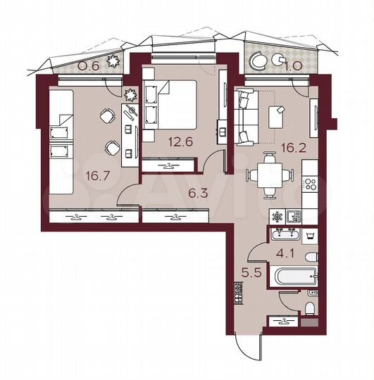 2-к. квартира, 62,5 м², 13/22 эт.