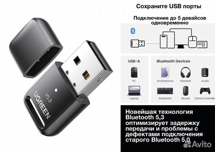 Блютуз 5.3 usb адаптер Ugreen для компьютера пк