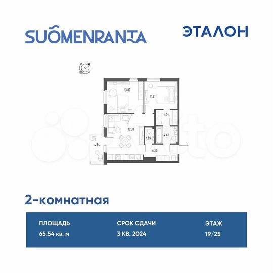 2-к. квартира, 65,5 м², 19/25 эт.