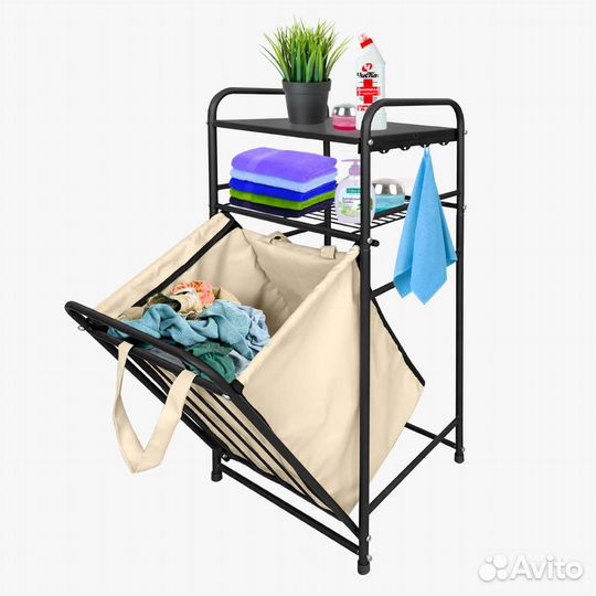 Стеллаж для ванной с корзиной для белья