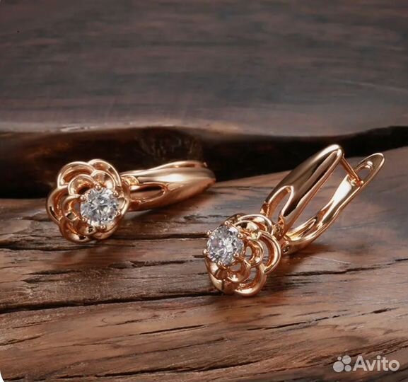 Серьги с цирконами, золочение