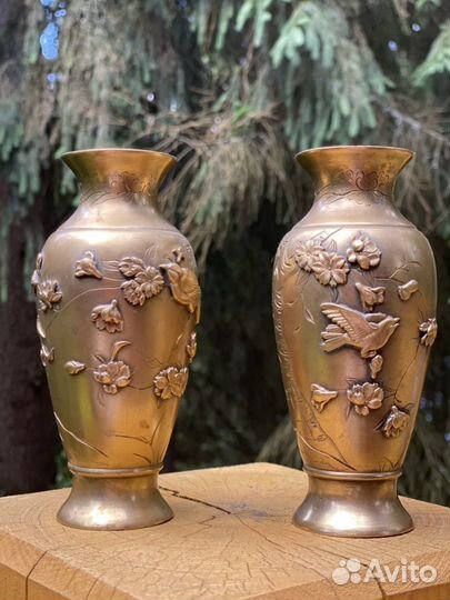 Вазы парные Япония 19 век бронза