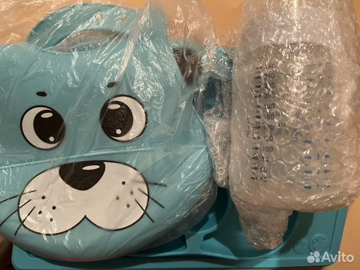 Силиконовые тарелка Ez pz, нагрудник,бутылка Avent