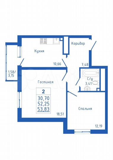 2-к. квартира, 53,8 м², 3/25 эт.