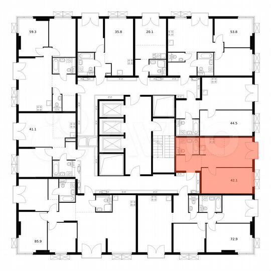 2-к. квартира, 42,1 м², 22/23 эт.
