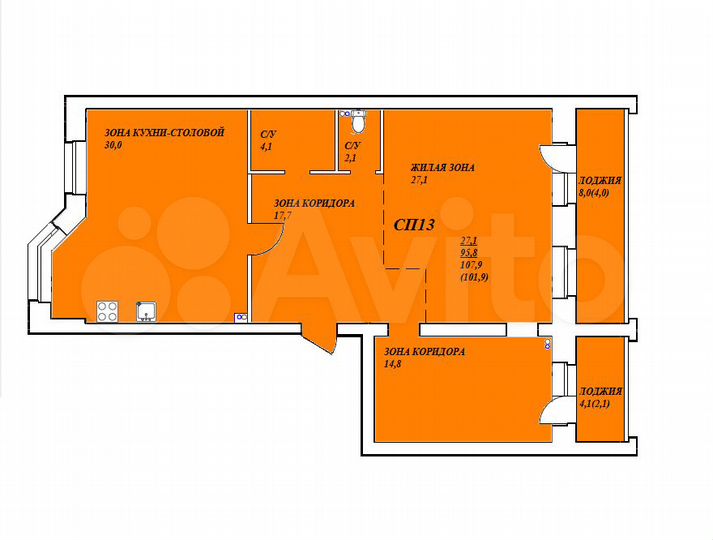 3-к. квартира, 102 м², 4/5 эт.