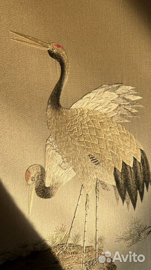 Картина винтаж журавли шелк вышивка