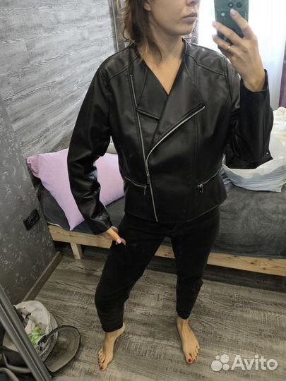 Кожаная куртка косуха женская оверсайз 52-54