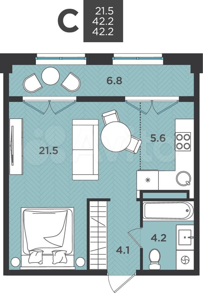 1-к. квартира, 42,2 м², 2/9 эт.