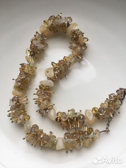 Бусы из натуральных камней Цитрины, нефрит, бирюза