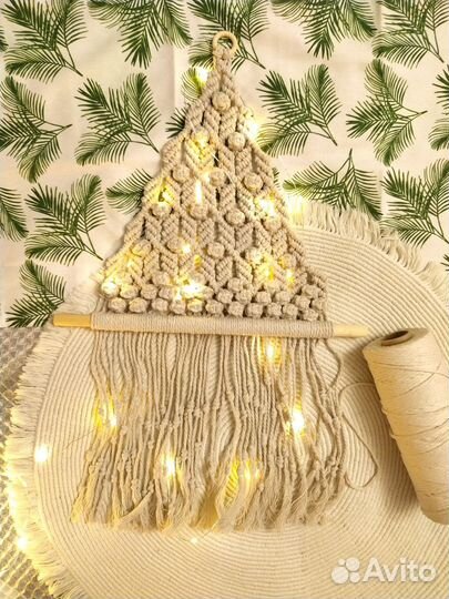 Елка новогодняя макраме на стену панно