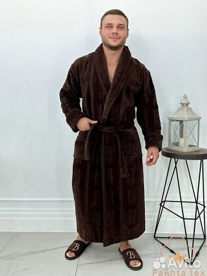 Мужской махровый халат велюр/хлопок
