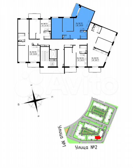 2-к. квартира, 71,2 м², 3/5 эт.